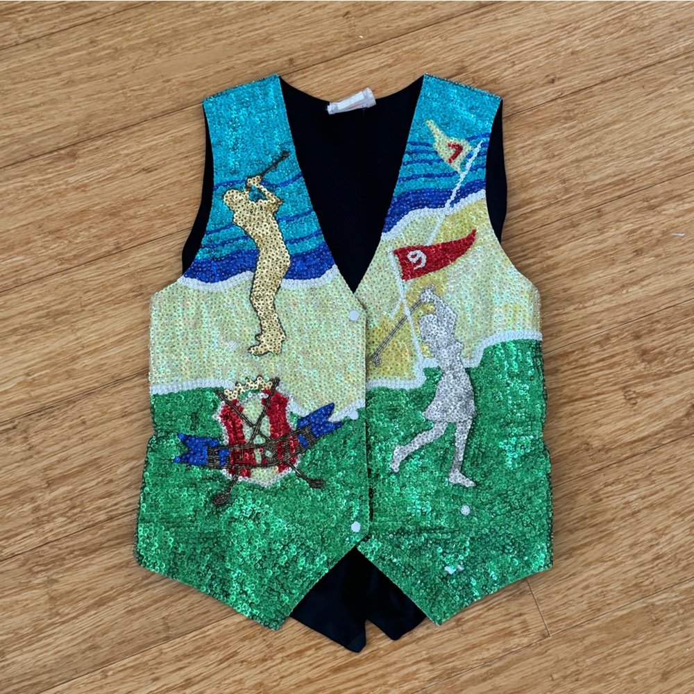 Vintage Fashion Fantasy golf themed sequin vest